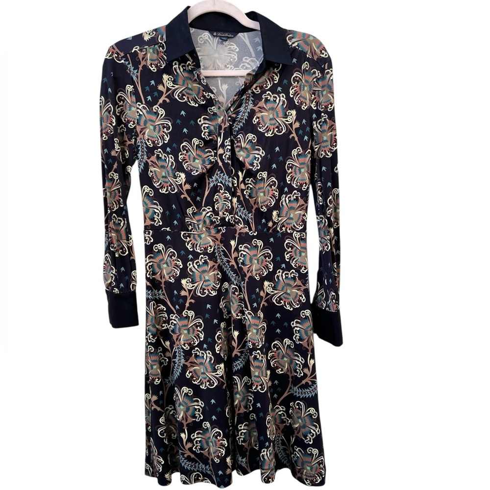 Brooks Brothers Black Floral Viscose Silk‎ Blend Long Sleeves Dress XS